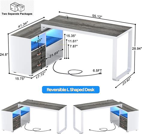 Homieasy Modern Office Furniture 55 Inch L Shaped Desk With Led And