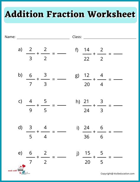 Grade 6 Addition Fraction Worksheet Artofit