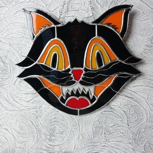 Vintage Inspired Halloween Cat Stained Glass Suncatcher Etsy