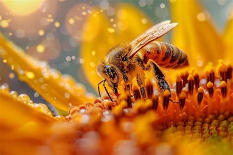 Premium Photo A Bee Is On A Flower Drinking Nectar