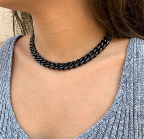 Black Chain Choker Stainless Steel Choker Thick Cuban Black Etsy