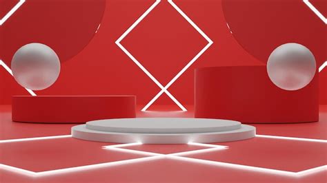 Premium Psd Modern 3d Render White Podium With Red Background And Light