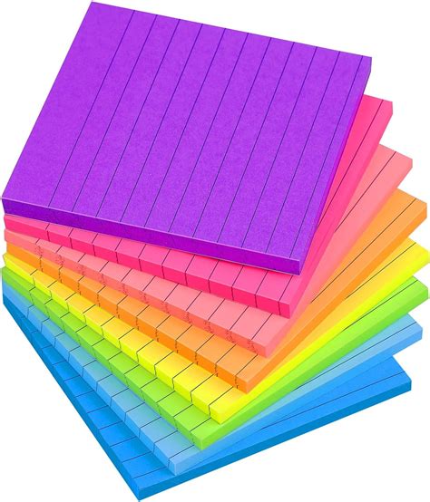 8 Pack Lined Sticky Notes 4x4 Bright Stickies Colorful