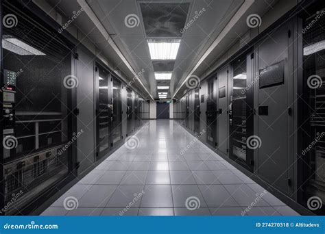 Data Center With Security System Including Guards And Alarms Stock