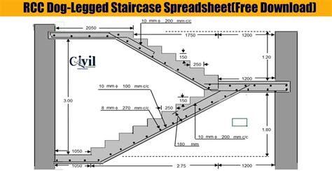 RCC Dog-Legged Staircase Spreadsheet(Free Download) | Engineering ...