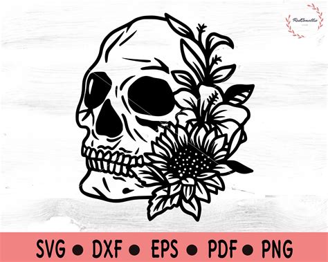 Skull With Flower Svg Skull With Sunflower Svg Floral Skull Etsy UK