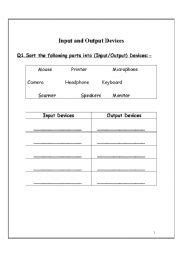 English Worksheets Computer Input Output Devices