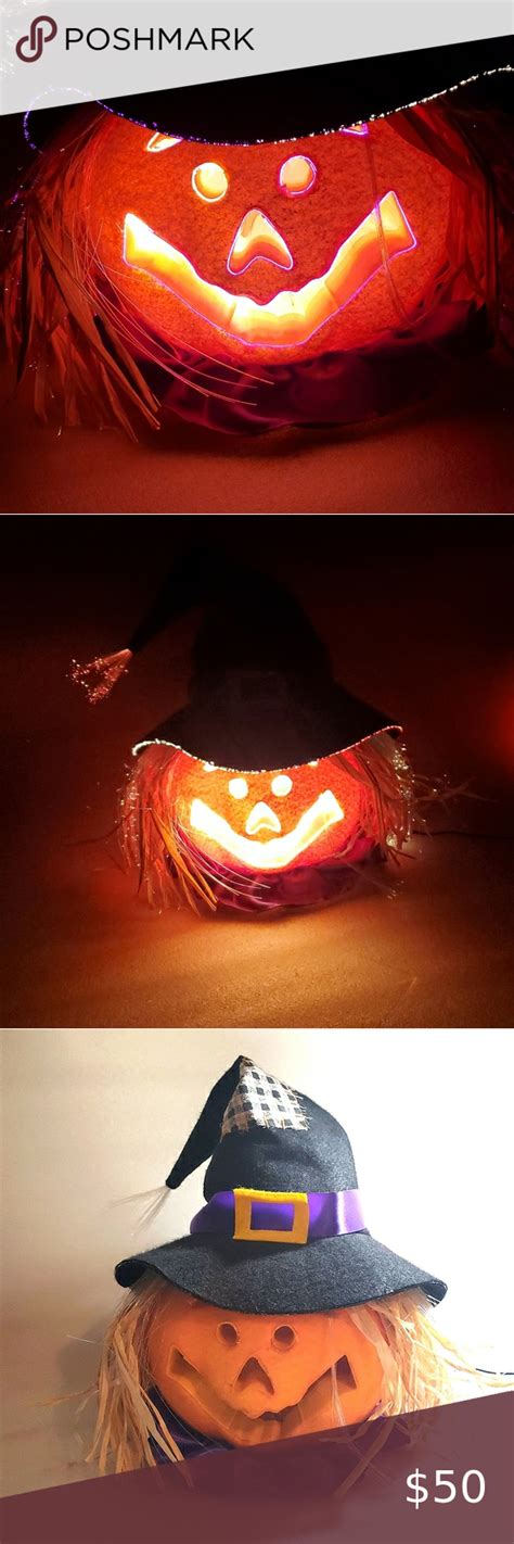 Gemmy Fiber Optic Pumpkin Jack O Lantern Halloween Witch Hat Halloween