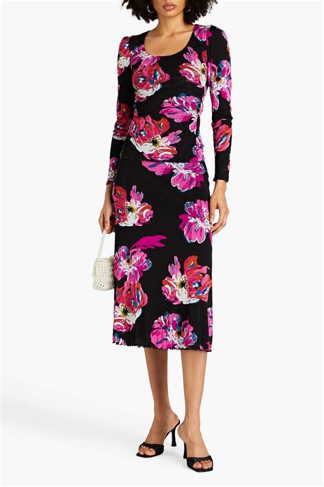 Diane Von Furstenberg Darlene Reversible Printed Stretch Mesh Midi