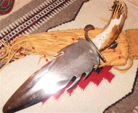 Handmade Knife Eagle Feather Double Sided Blade Antler Handle