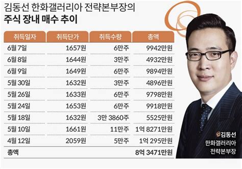 한화 배당금 모두 갤러리아 지분 매입에거침없는 한화 3남 김동선 네이트 뉴스