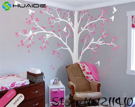 White Tree Decal Large Nursery Tree Decals With Birds Unisex White Tree