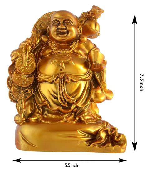 Polyresine Golden Gold Plated Feng Shui Laughing Buddha Size Inches