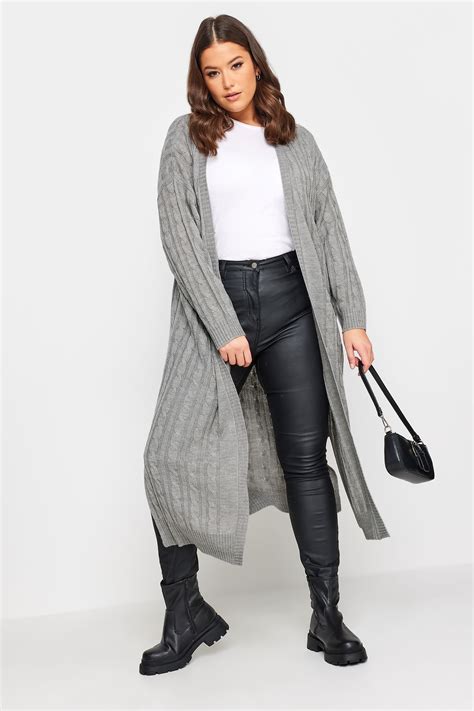 Yours Plus Size Grey Cable Knit Maxi Cardigan Yours Clothing