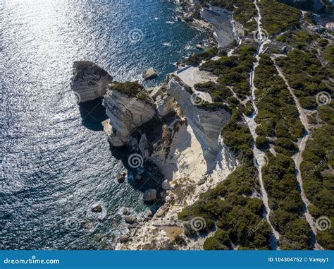 Vista Aerea Sulle Scogliere Bianche Del Calcare Scogliere Bonifacio La