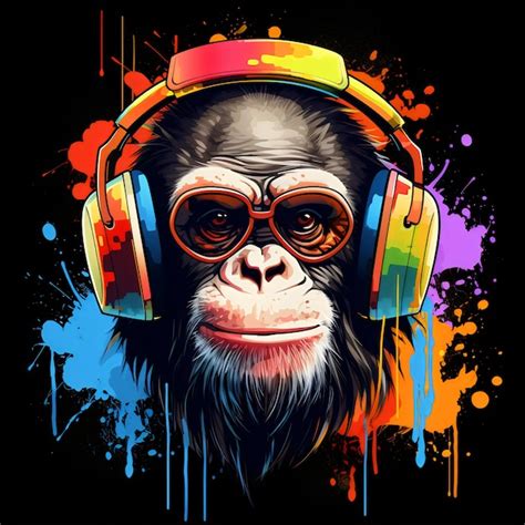 Premium Ai Image Vector Style Detailed Monkey With Headphone Created