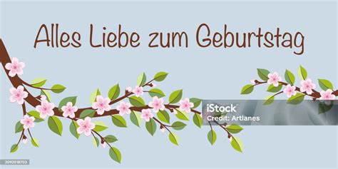 Alles Liebe Zum Geburtstag Text In German Language Happy Birthday Greeting Card With Cherry