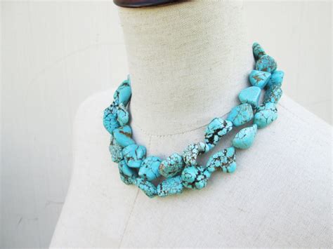 Chunky Turquoise Necklace Chunk Nugget Necklace Double