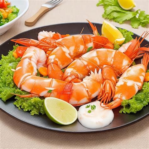 Premium AI Image Freshness And Gourmet Seafood Meal Cooked Prawn On