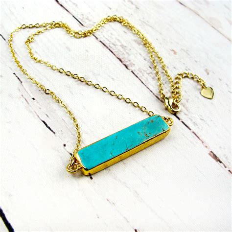 Turquoise Bar Necklace In Gold Horizontal Bar Etsy Turquoise Jewelry