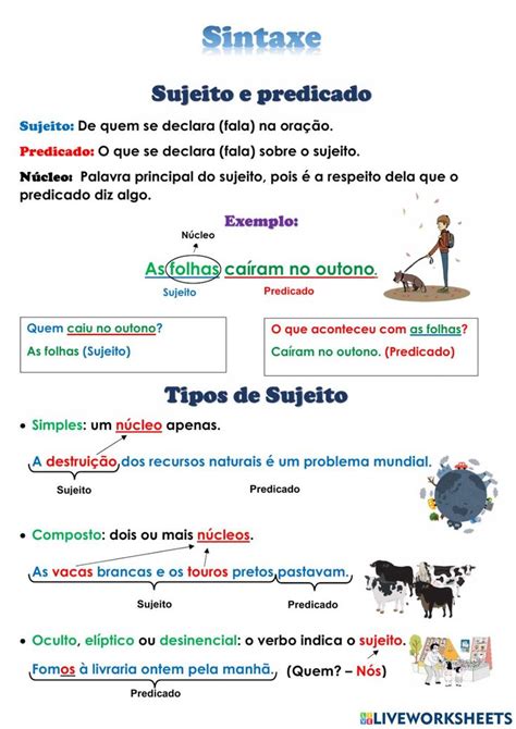 Sujeito E Predicado Worksheet For Ano Interactive Activities