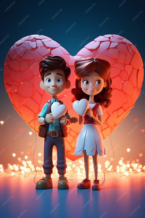 Premium Ai Image Two 3d Pixar Tiny Male And Female In Love Holding A