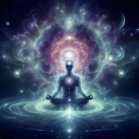 A person in deep meditation surrounded by psychic waves emanating from ...