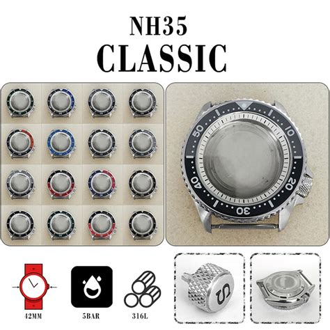 42mm 316l Stainless Steel Watch Case Black Inner Shadow Bezel Replace Skx007 S Crown For Nh3536