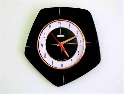 Bayard S Atomic Age Vintage French Black Wall Clock Etsy Black