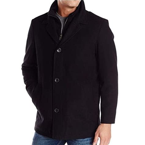 Nwt Nautica Men Single Breasted Wool Walker Peacoat With Bib Black Xl