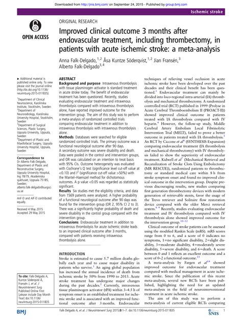 Pdf Improved Clinical Outcome 3 Months After Endovascular Treatment