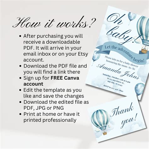 Hot Air Balloon Baby Shower Invitation Set Boy Adventure Baby Shower Invitation Bundle