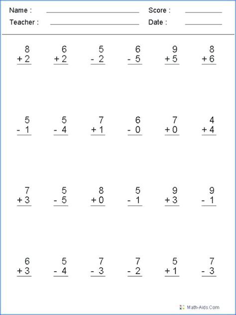 Addition And Subtraction Single Digit Worksheets