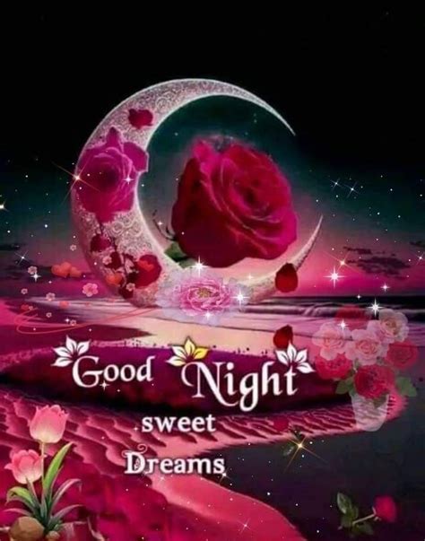 Good Night Sweet Dreams With Roses And Moon