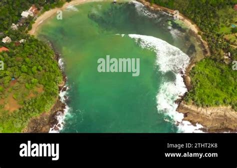 Top View Of Bay With A Hiriketiya Beach Among Palm Trees Surf Spot In