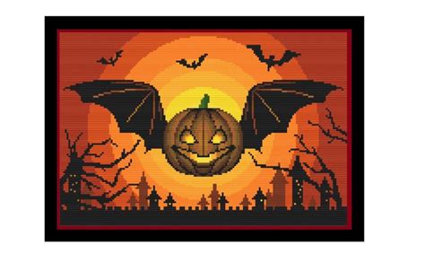 Jack O Lantern Scary Halloween Pumpkin Cross Stitch Pattern Etsy