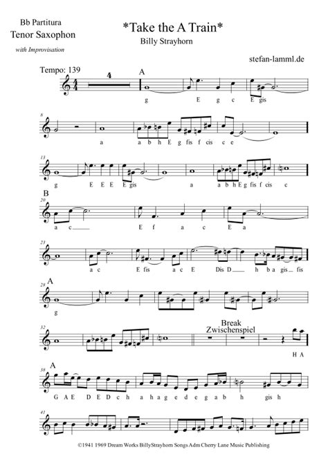 Take The A Train Arr Stefan Lamml De By Billy Strayhorn Sheet