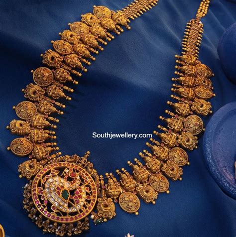 Antique Gold Lakshmi Peacock Haram Indian Jewellery Designs