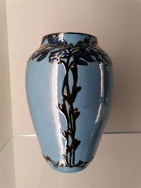 Jugendstil Keramik Vase Mit Schlicker Malerei Laeuger EBay