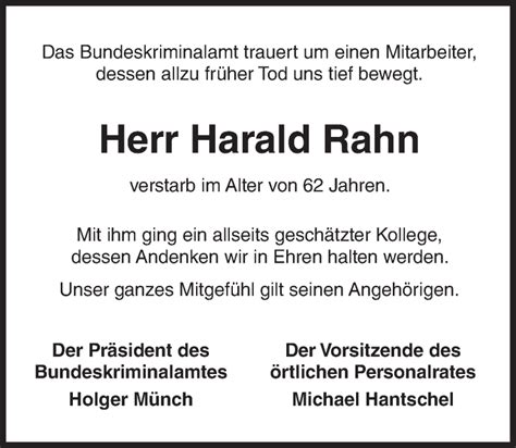 Traueranzeigen Von Harald Rahn Vrm Trauer De