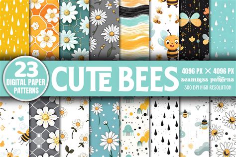 cute bees digital papers patterns bundle illustration par craftart