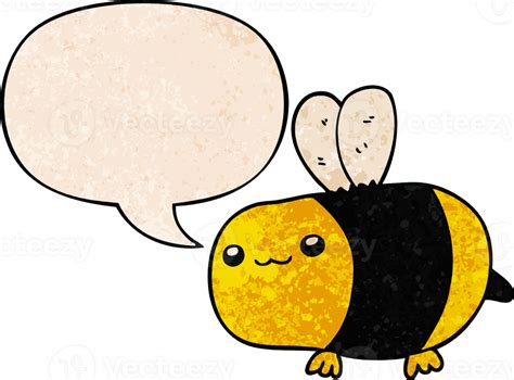 Cartoon Bee With Speech Bubble In Retro Texture Style Png