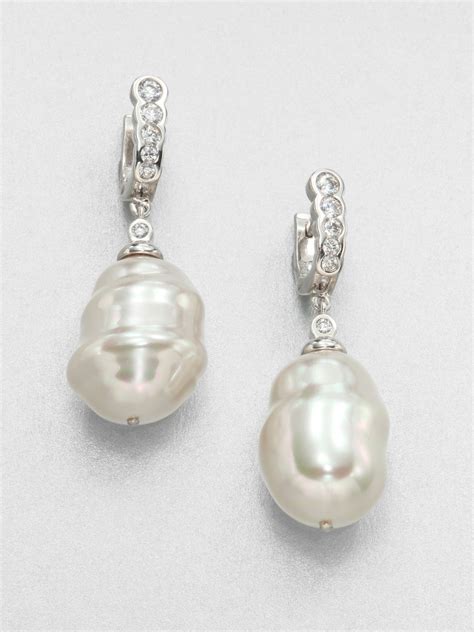 Majorica 25mm Baroque Pearl Huggie Drop Earrings In White Pearl Silver Lyst