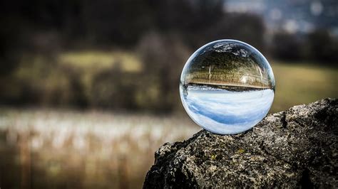 Close Up Photo Glass Ball Rock Landscape Globe Image Ball Nature Sphere Reflection