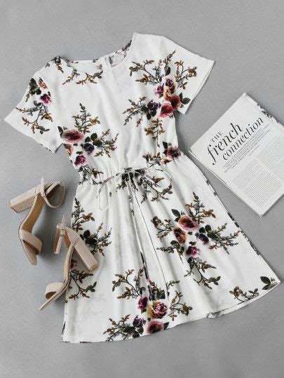 Floral Print Random Drawstring Waist Dress Fashion Clothes Fashion