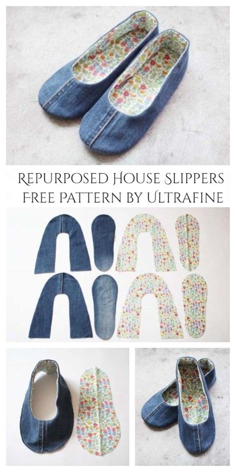 Diy Repurposed Jean House Slippers Free Sewing Patterns Fabric Art