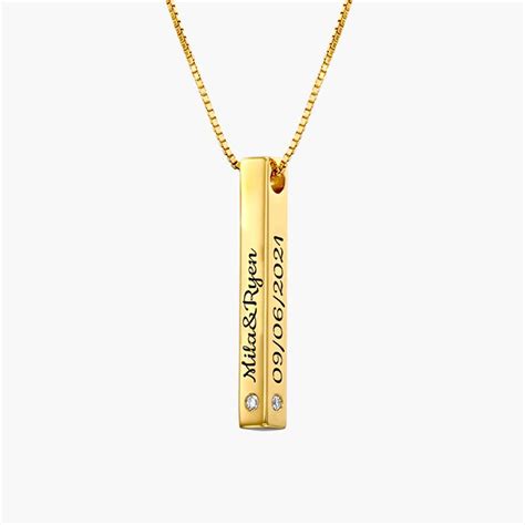 Pillar Bar Engraved Necklace With Diamonds Gold Vermeil Oak And Luna