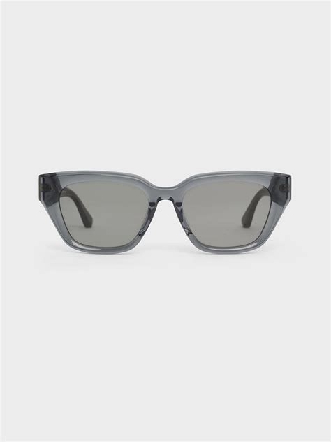 Navy Recycled Acetate Cat Eye Sunglasses Charles And Keith Za