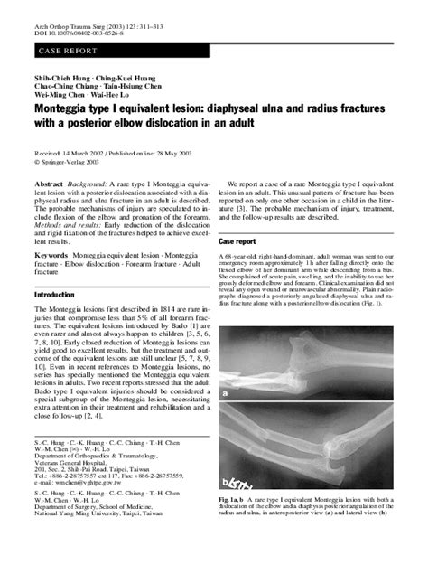 Pdf Monteggia Type I Equivalent Lesion Diaphyseal Ulna And Radius