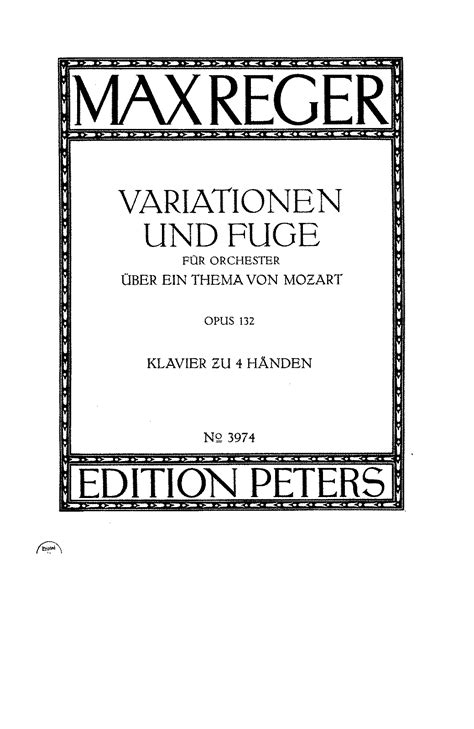 Variations And Fugue On A Theme By Mozart Op Reger Max Imslp